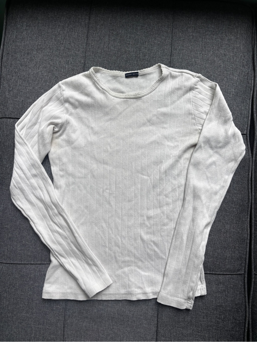 Brandy Melville White Ribbed Long-Sleeve Tee